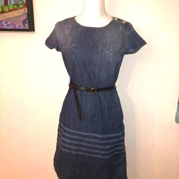 Dsquared2 Dress Size 38 Womens Distressed Denim Belt Snap Short Sleeve Blue - Picture 15 of 15